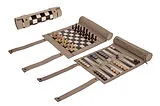 Schach Backgammon Dame Set, Reise, Kunstleder, Feld 28 mm Spiel