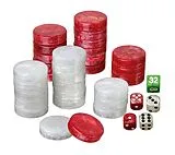Philos 4108 - Backgammon Spielsteine+Würfel, Turnier, rot/weiß, 40 x 10mm, Kunststoff Spiel
