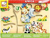 Bino 88096 - Motorikspiel Africa, Schiebepuzzle Tiere, Holz, Findest du den passenden Kopf? Zuordnungsspiel Spiel