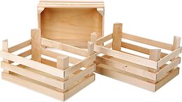Small foot 1807 - Große Kiste natur, Holz-Kisten für Kaufladen, 3er Set, 18x10x10cm Spiel