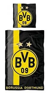 BVB 16802500 - BVB Bettwäsche mit Streifenmuster 135 x 200 cm, Borussia Dortmund 09 Spiel