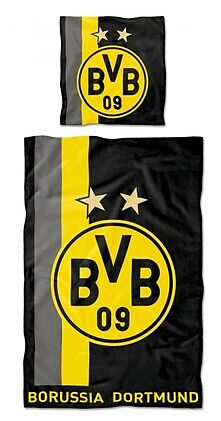 BVB 16802500 - BVB Bettwäsche mit Streifenmuster 135 x 200 cm, Borussia Dortmund 09 Spiel