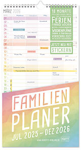 Kalender Familienplaner 25/26 Wand-Kalender 5-spaltig [Rainbow] 18 Monate von 