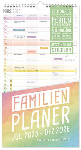 Kalender Familienplaner 25/26 Wand-Kalender 5-spaltig [Rainbow] 18 Monate von 