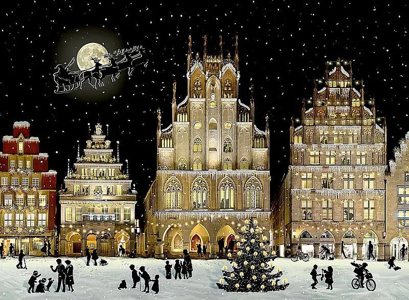 A4-Wand-Adventskalender  Weihnachtliches Stadtpanorama