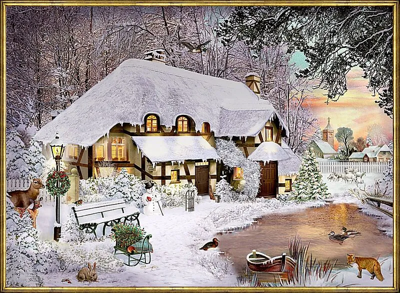 A4-Wand-Adventskalender  Winterliches Cottage