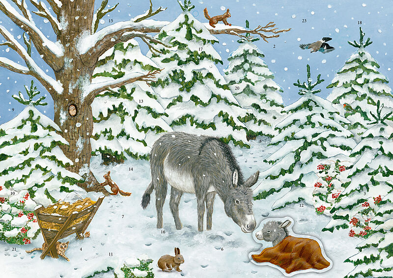 Sticker-Adventskalender  Eselchen im Winterwald