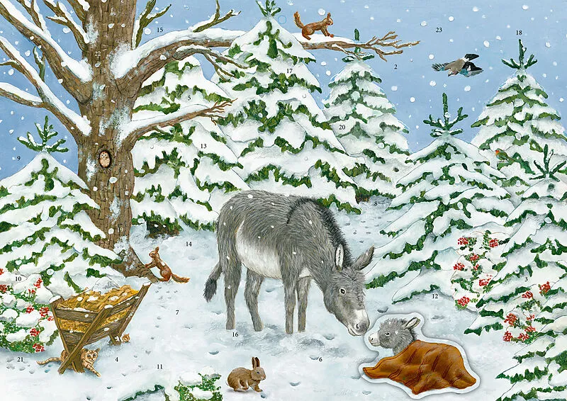 Sticker-Adventskalender  Eselchen im Winterwald