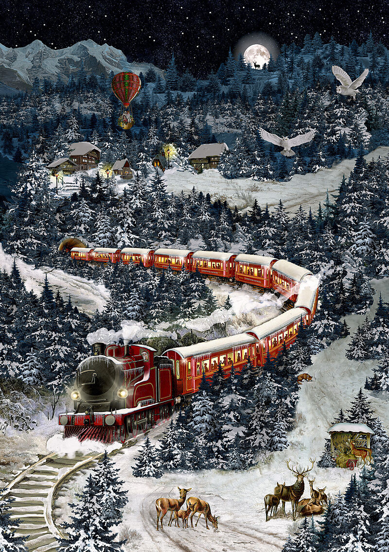 A4-Wand-Adventskalender  Weihnachtsexpress in Winterlandschaft