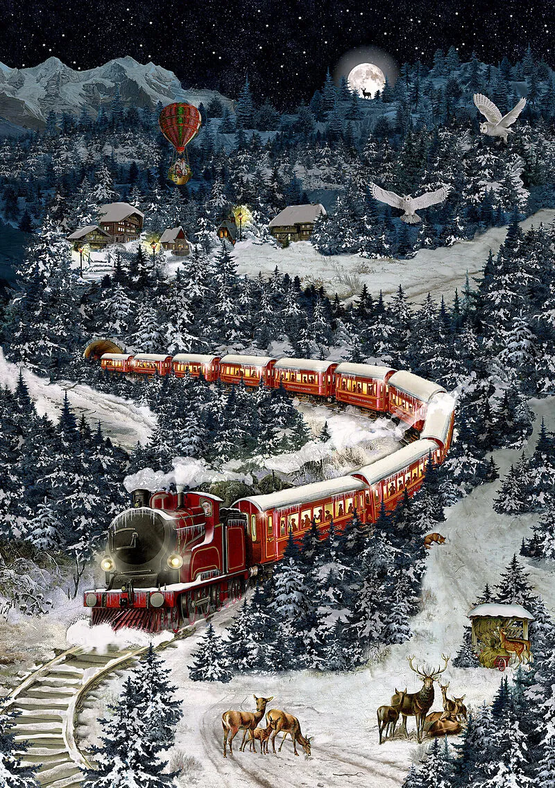 A4-Wand-Adventskalender  Weihnachtsexpress in Winterlandschaft