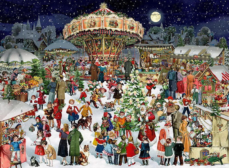 A3-Wand-Adventskalender  Nostalgischer Weihnachtsmarkt