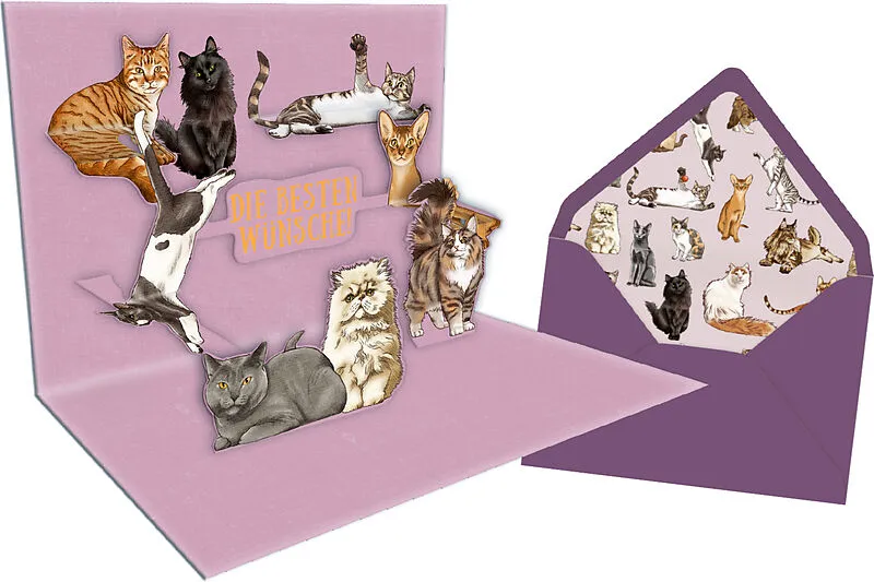 Pop-up-Grußkarte  I love Cats
