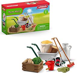 Schleich 42610 - Farm World, Stallpflege Zubehör, 11-teilig Spiel