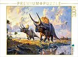 CALVENDO Puzzle Kinder spielen mit Triceratops Dinosauriern | 1000 Teile Lege-Größe 64x48cm Foto-Puzzle für glückliche Stunden Spiel