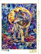 CALVENDO Puzzle Ein einsamer Wolf durchstreift im sanften Licht des Mondes den dunklen Wald | 1000 Teile Lege-Größe 64x48cm Foto-Puzzle für glückliche Stunden Spiel