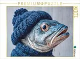 CALVENDO Puzzle Fisch mit Strickmütze - Nordisch schräg und herrlich absurd | 1000 Teile Lege-Größe 64x48cm Foto-Puzzle für glückliche Stunden Spiel