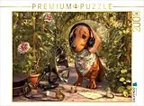 CALVENDO Puzzle Dackel mit Abhöranlage im Rosengarten auf geheimer Mission | 2000 Teile Lege-Größe 90x67cm Foto-Puzzle für glückliche Stunden Spiel