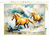 CALVENDO Puzzle Zwei Braune Pferde im Wellentanz | 1000 Teile Lege-Größe 64x48cm Foto-Puzzle für glückliche Stunden Spiel