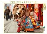 CALVENDO Puzzle Dackel in traditioneller Kleidung auf Tokios Straßen - Hundepuzzle mit Fernweh-Garantie | 1000 Teile Lege-Größe 64x48cm Foto-Puzzle für glückliche Stunden Spiel