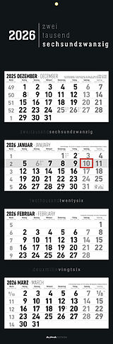 Kalender (Kal) Alpha Edition 4-Monatskalender Black 2026  Wandkalender 33×100 cm mit 4 Monaten im Überblick & Datumsschieber, faltbarer Büro- & Planungskalender für Homeoffice, Arbeit & Organisation von 