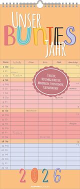 Kalender (Kal) Alpha Edition - Unser buntes Jahr - 5 Spalten - Familienplaner Kalender 2026  Familienkalender 20x45 cm  Bunter Terminkalender für Familienorganisation  Feiertage (DE/AT/CH) von 