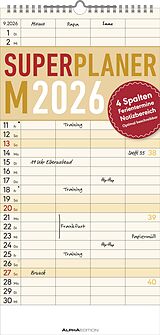 Kalender Alpha Edition - Superplaner M - Familienkalender 2026  22x45 cm  Farbenfroher Familien-Timer mit 4 Spalten & zusätzlichem Notizbereich  Ferienterminen  Perfekt für Familienorganisation von 
