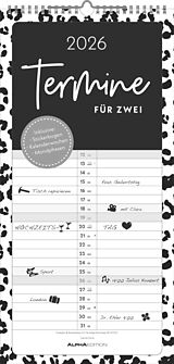 Kalender Alpha Edition - Termine für 2 Black and White Kalender 2026  22x45 cm  Familienplaner mit 2 Spalten  Inkl. Sticker  Praktischer Terminplaner für Paare  Mit Feiertagen & Ferienterminen von 