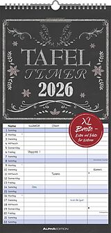 Kalender Alpha Edition - Tafel Timer Familienkalender 2026  Wandkalender 22×45 cm mit 4 Spalten & Feiertagen, Kreidetafel-Design mit Zusatzinfos, perfekter Terminplaner für Familien von 