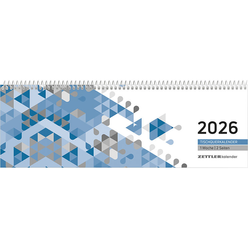 Zettler Tischquerkalender 1W/2S Blau 2026  Bürokalender 30x10 cm, Wochenkalender mit 1 Woche auf 2 Seiten, 3-sprachigem Kalendarium, Spiralbindung & Stundeneinteilung 719 Uhr