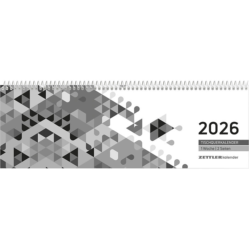Zettler Tischquerkalender Schwarz 2026  Bürokalender 30x10 cm, Wochenkalender mit 1 Woche auf 2 Seiten, 3-sprachigem Kalendarium, Spiralbindung & Stundeneinteilung 719 Uhr