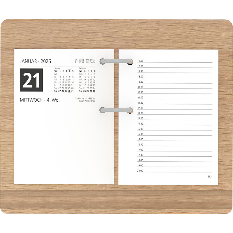 Holzuntersatz für Umlege-Kalender - 18,5x15,5 cm - mit Stiftablage - sehr stabil - 331-0000