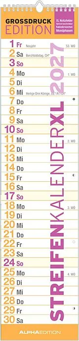 Kalender GROSSDRUCK Streifenplaner XL 2027 von