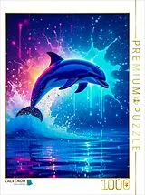 CALVENDO Puzzle Leuchtender Delfin im Neonmeer | 1000 Teile Lege-Größe 64x48cm Foto-Puzzle für glückliche Stunden Spiel