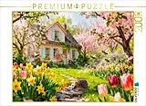 CALVENDO Puzzle Frühlings Cottage im Garten mit Igel und Blütenzauber | 2000 Teile Lege-Größe 90x67cm Foto-Puzzle für glückliche Stunden Spiel