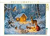 CALVENDO Puzzle Winter Cottage im Wald mit Eule, Hase, Hirsch, Fuchs | 1000 Teile Lege-Größe 64x48cm Foto-Puzzle für glückliche Stunden Spiel
