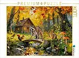 CALVENDO Puzzle Herbst Cottage am Bach mit Ahornbaum und Waldtieren | 1000 Teile Lege-Größe 64x48cm Foto-Puzzle für glückliche Stunden Spiel