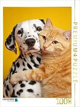 CALVENDO Puzzle Dalmatiner und roter Kater - Tierfreundschaft Hund und Katze | 1000 Teile Lege-Größe 64x48cm Foto-Puzzle für glückliche Stunden Spiel