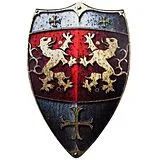 BestSaller 1164 - Ritterschild Holz, 49x32cm, mit Löwen Motiv mit Ledergriff Spiel