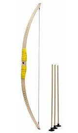 BestSaller 1273 - Kinder-Bogen mit Loch inkl. 3 Pfeilen, Buchenholz, 80cm, Holz-Bogen, Griff mit gelber Kunststoffwickelung Spiel