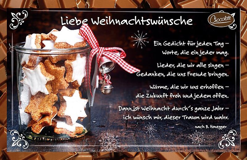 Schokokarte. Liebe Weihnachtswünsche. Ein Gedicht für jeden Tag - Worte 