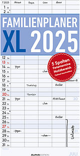 Kalender Alpha Edition - Familienplaner XL 2025 Familienkalender, 22x45cm, Kalender mit 5 Spalten, viel Platz für Notizen, Offset-Papier, deutsches Kalendarium und Ferientermine DE/AT/CH von 