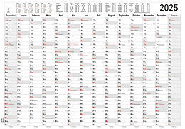 Kalender Alpha Edition - Jahresplaner XL 2025 Plakatkalender, 100x70cm, Jahreskalender mit 14 Monaten-Übersicht, Ferienterminen und deutschem Kalendarium, Arbeitstagezählung von 