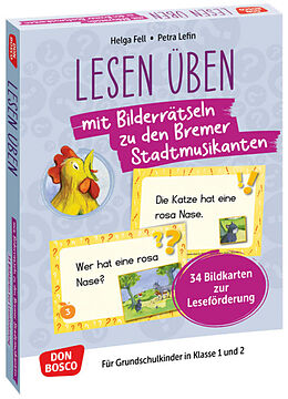 Textkarten / Symbolkarten Lesen üben mit Bilderrätseln: Die Bremer Stadtmusikanten. 34 Bildkarten zur Leseförderung von Helga Fell