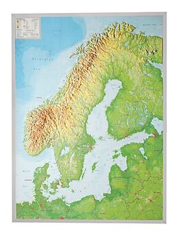 (Land)Karte Relief Skandinavien 1:2.900.000 mit Aluminiumrahmen von André Markgraf, Mario Engelhardt