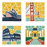 Diamond Painting Mini Sehenswürdigkeiten gelb Spiel