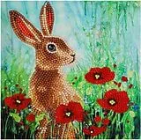 Craft Buddy CCK-A101 - Crystal Art Card Kit, Wild Poppies and the Hare, Hase, 18x18cm, Kristall-Kunstkarte, Diamond Painting Spiel
