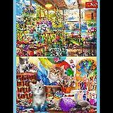 Puzzle 2 x 500 - Katzen / Malerei Spiel