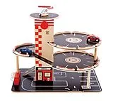 Hape E3002 - Parkhaus Spieleset aus Holz, ink. Autos + Hubschrauber Spiel