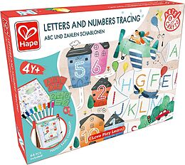 Hape E1070 - Letters and Numbers Tracing, ABC und Zahlen Schablonen, 66-teilig, Malset, Love Play Learn Spiel