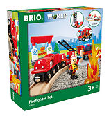BRIO World 33815 Feuerwehr-Set - Holzeisenbahn-Set inklusive Feuerwehr-Auto mit Licht und Sound - Empfohlen für Kinder ab 3 Jahren Spiel